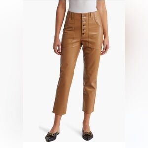 Veronica Beard Ayra Faux Leather Crop Straight Leg Pant Cognac